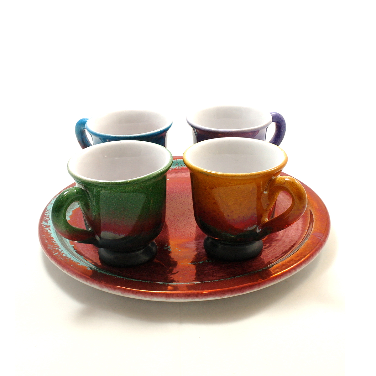 Set caffè da 4 Set caffè da 4 tazzine colorate e vassoio - Ceramiche Lega,  Faenza